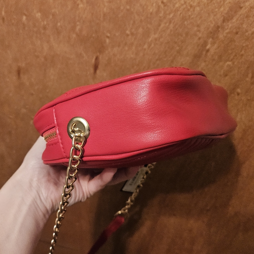 bebe Quilted Red Crossbody Bag with Gold Chain and Crystal Logo - Picture 11 of 16